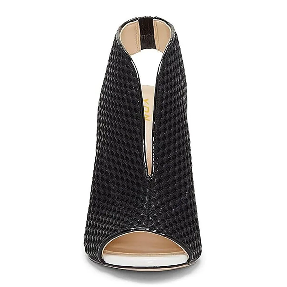 Black & White Vegan Leather Peep Toe Slingback Covered Sandals