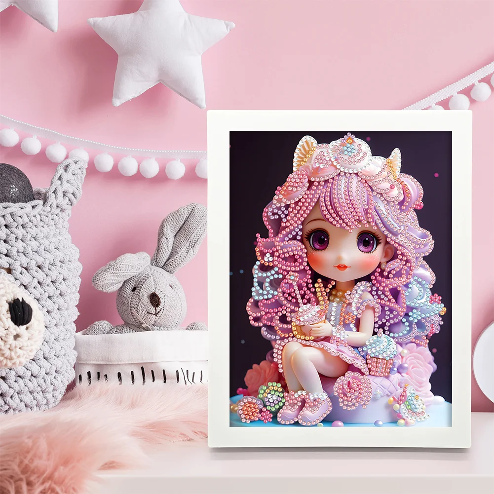 Diamond Painting - Partial Crystal Rhinestone Drill - Cartoon Girl(Canvas|15*20cm)【with Plastic Frame】