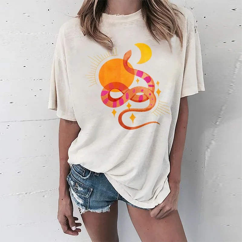   Color Sun Moon Snake Print Women's T-shirt - Neojana