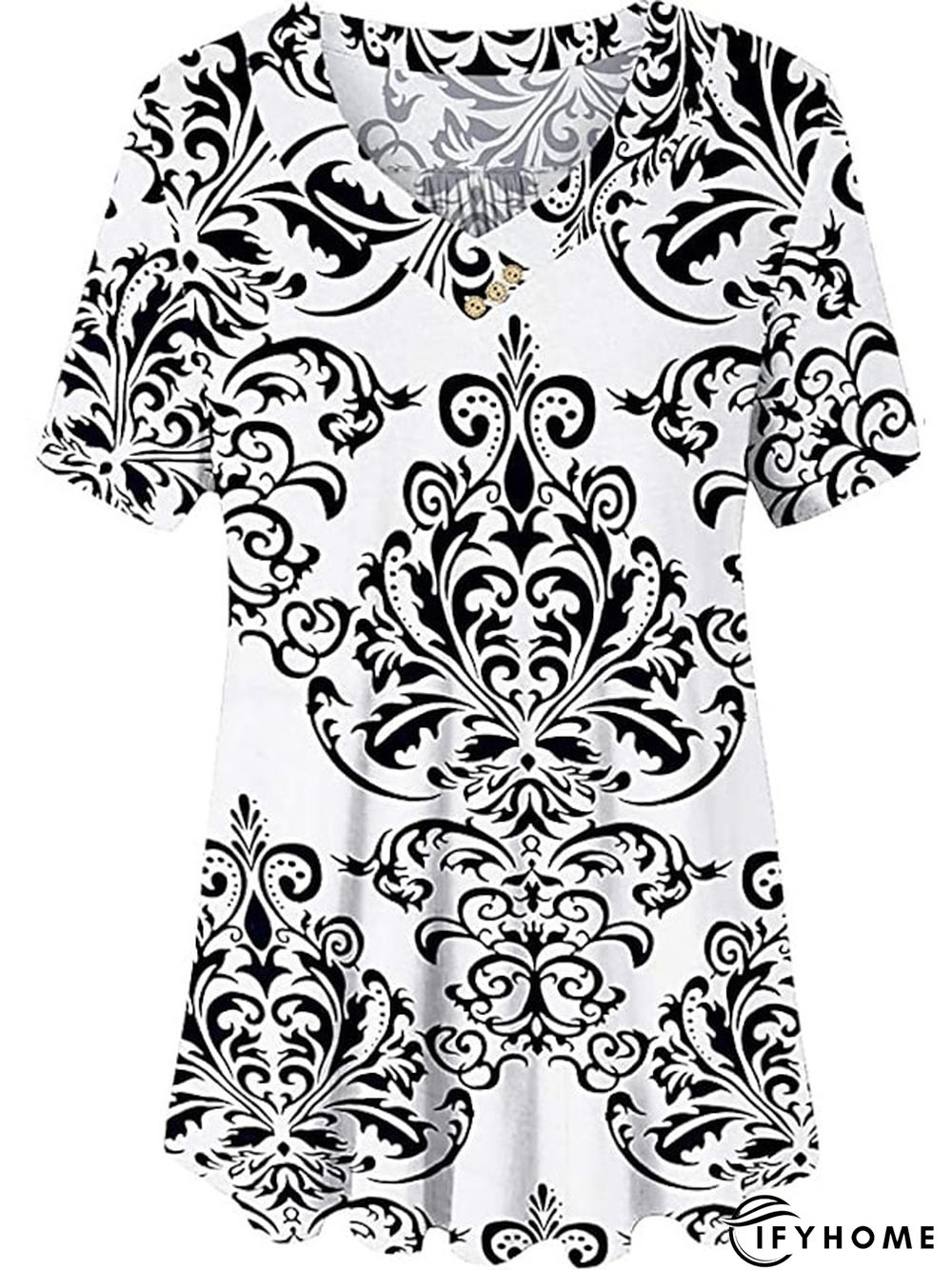 Women's Shirt Blouse Denim Blue Black White Leopard Floral Print Short Sleeve Casual Holiday Basic V Neck Regular Floral Plus Size M | IFYHOME