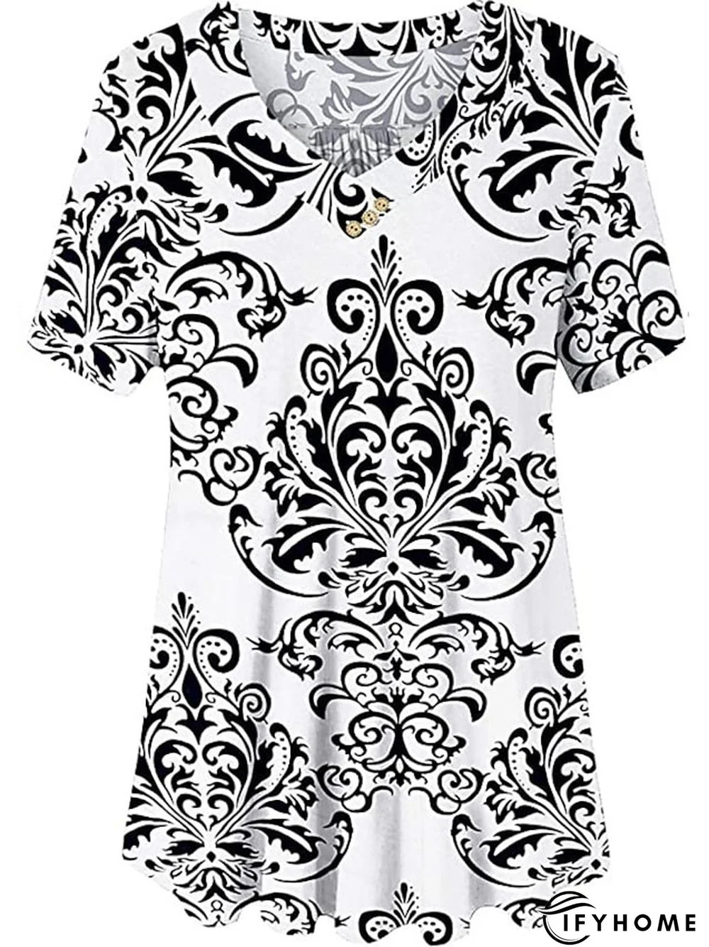 Women's Shirt Blouse Denim Blue Black White Leopard Floral Print Short Sleeve Casual Holiday Basic V Neck Regular Floral Plus Size M | IFYHOME