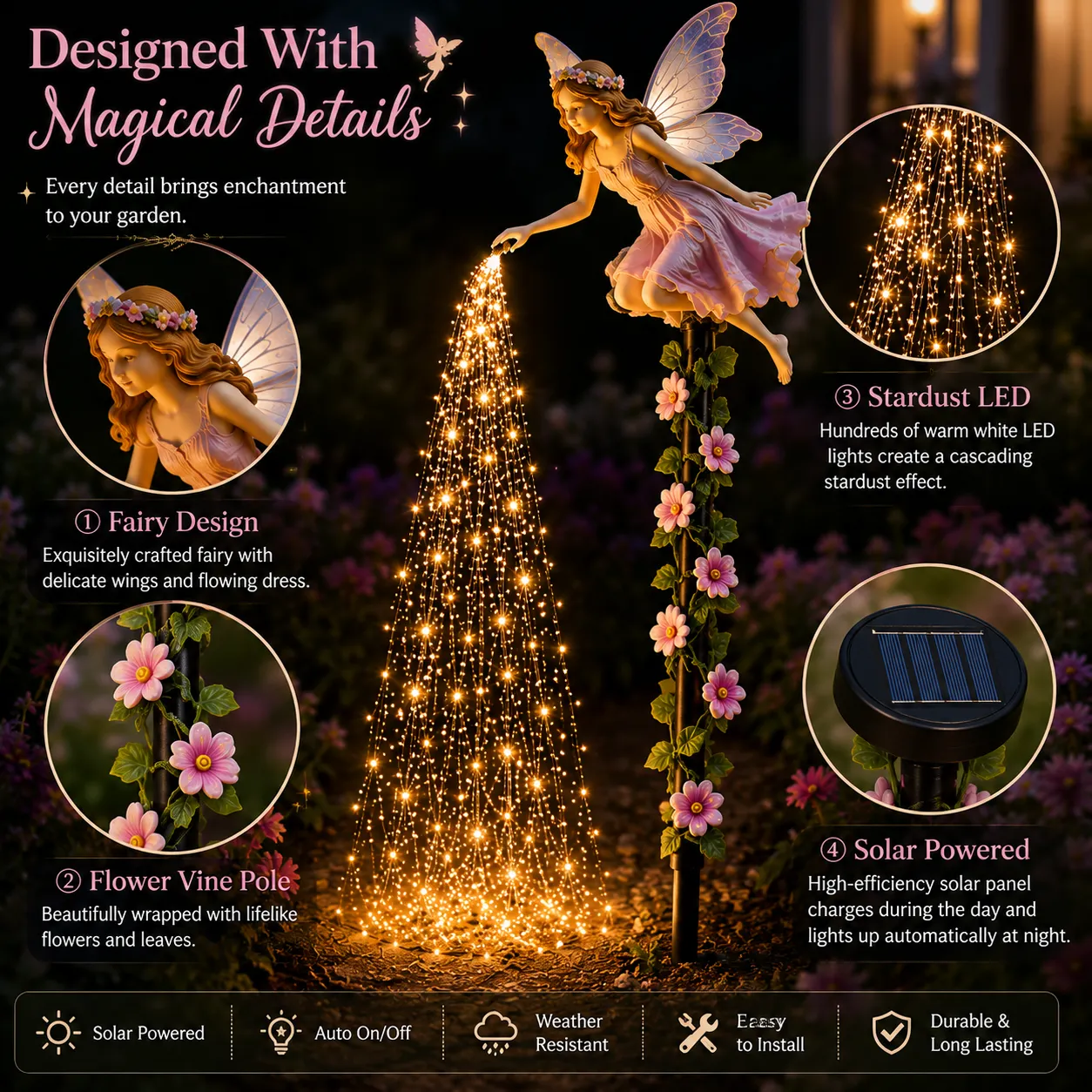 Detailed fairy sculpture and solar panel