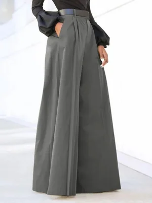 Image of Split-Joint Solid Color Pleated Wide Leg Plus Size Trousers Pants