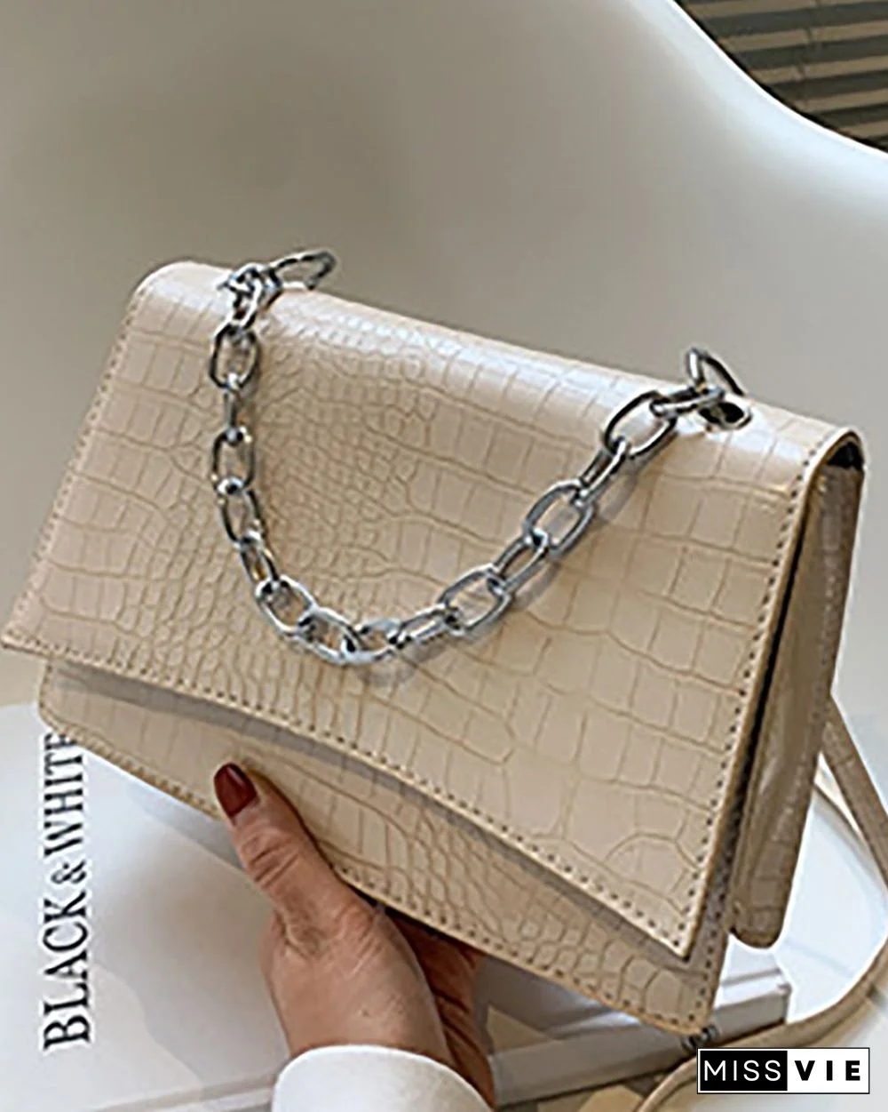 Chain Strap Croc Embossed Crossbody Bag