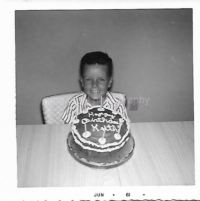 Birthday Boy CAKE Vintage FOUND Photo Poster painting bwOriginal Snapshot 06 2 H