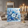 (Framed)Diamond Painting -DIY Round Drill Blue Flowers and Birds with Frame(25x25cm)