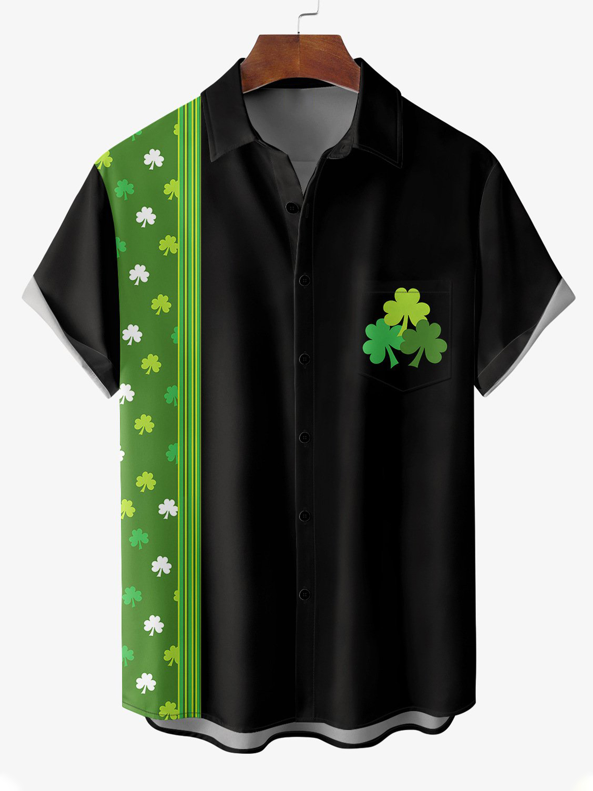 St. Patrick's Day Shamrock Short Sleeve Men's Bowling Shirt PLUSCLOTHESMAN