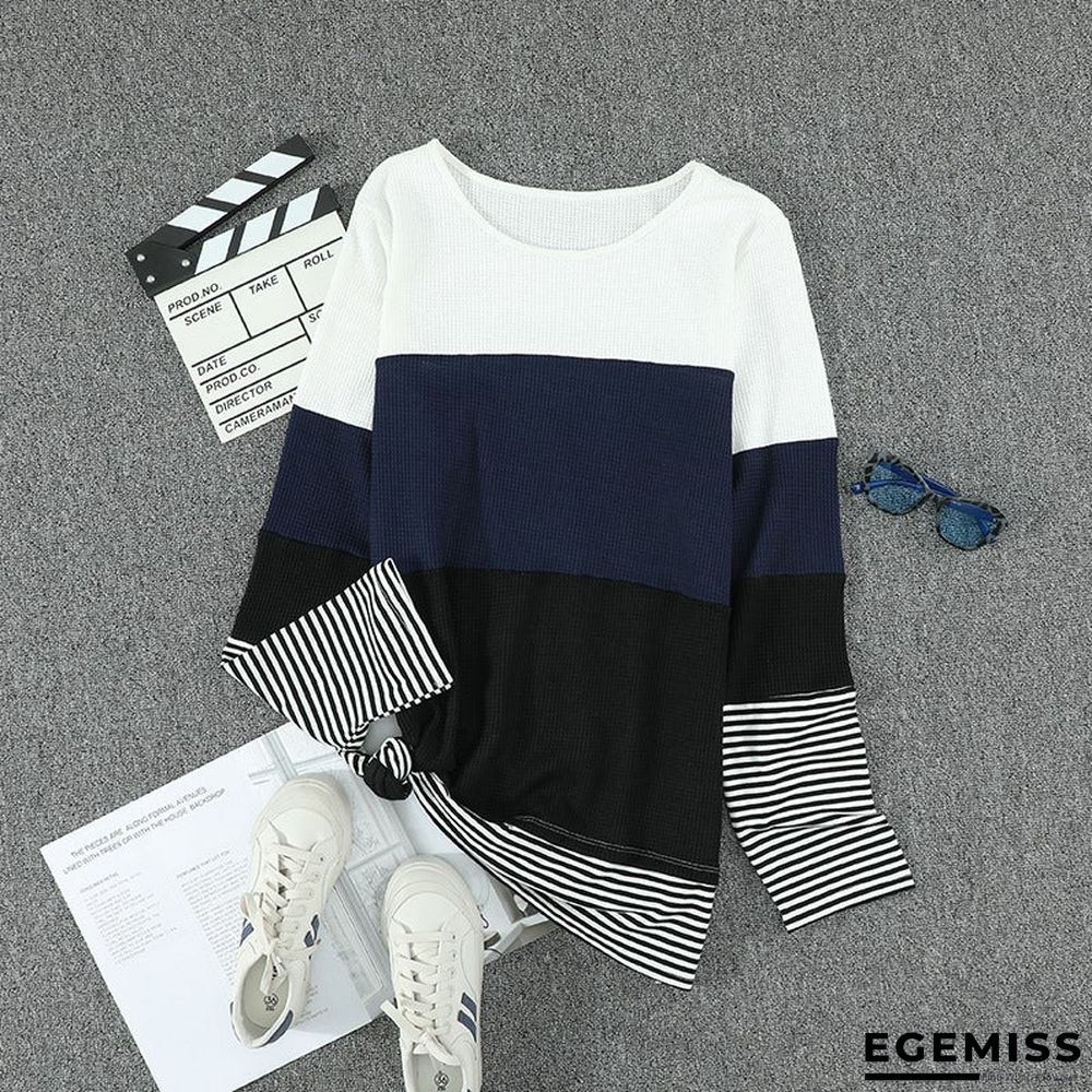 Fashion Striped Round Neck Long Sleeve Pullover Sweater | EGEMISS