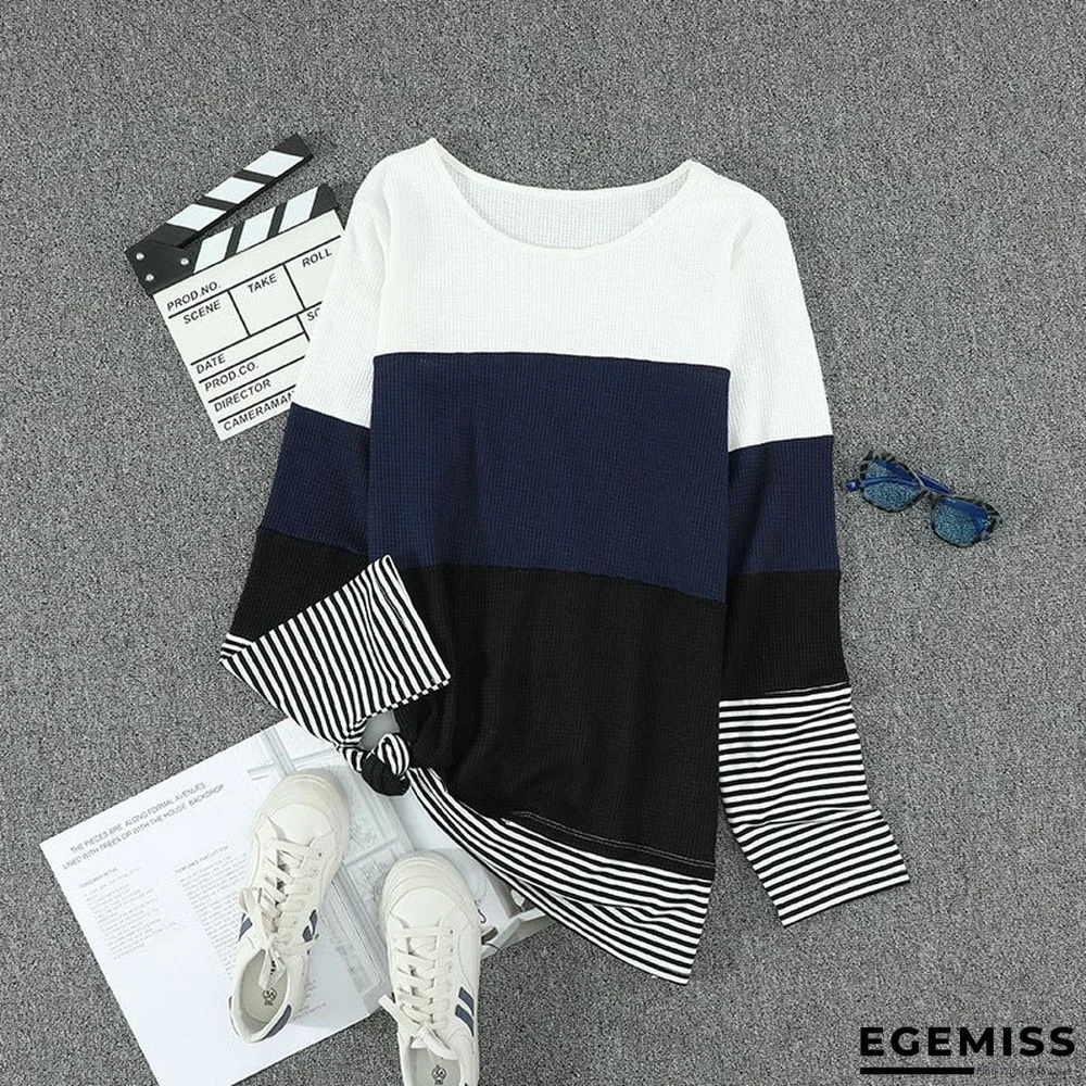 Fashion Striped Round Neck Long Sleeve Pullover Sweater | EGEMISS