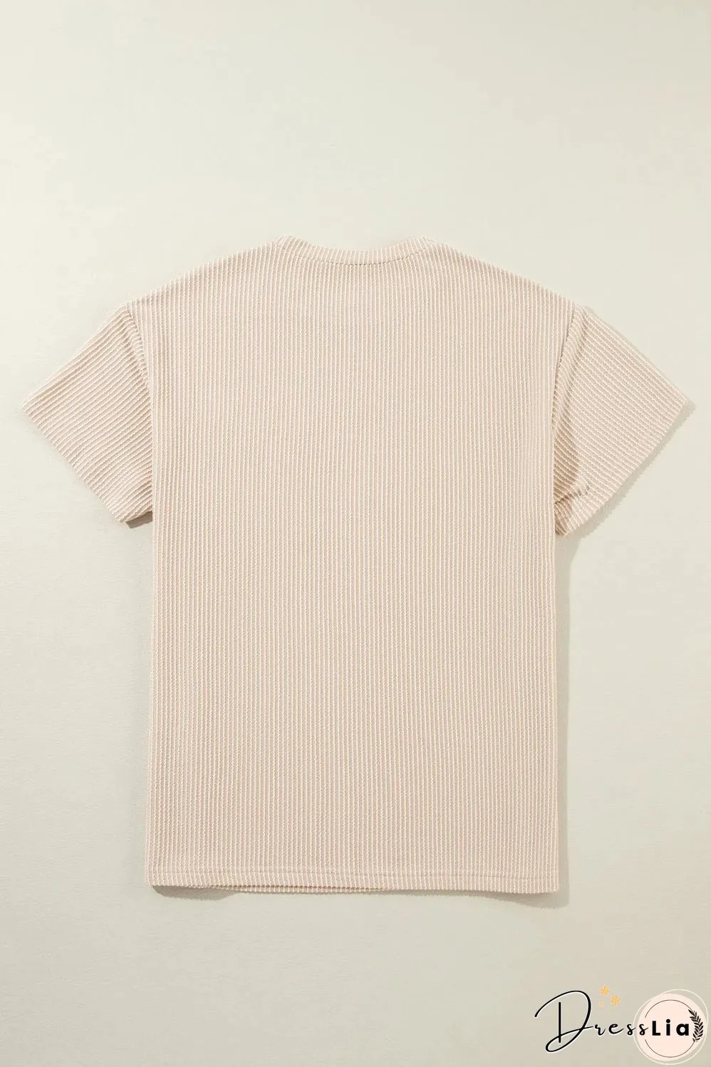 Beige Corded Knit Pocketed Loose Fit T Shirt