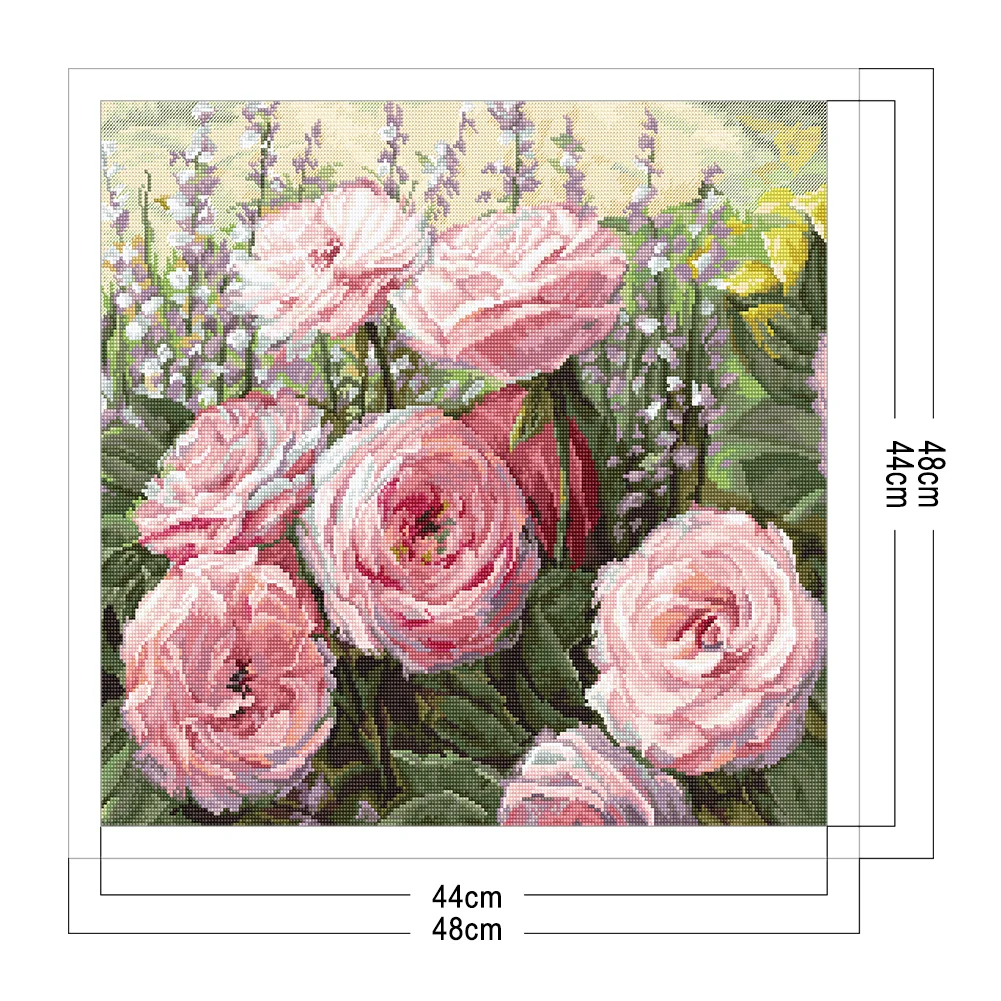 14CT Full Stamped Cross Stitch - Rose Flower(Canvas|48*48CM)