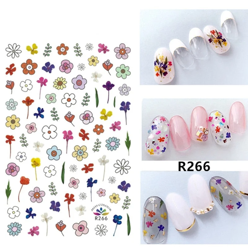 Nail Stickers Back Glue Flowers Leafs Fruits Linears Designs Nail Decal Decoration Tips For Beauty Salons-Nail Inspo