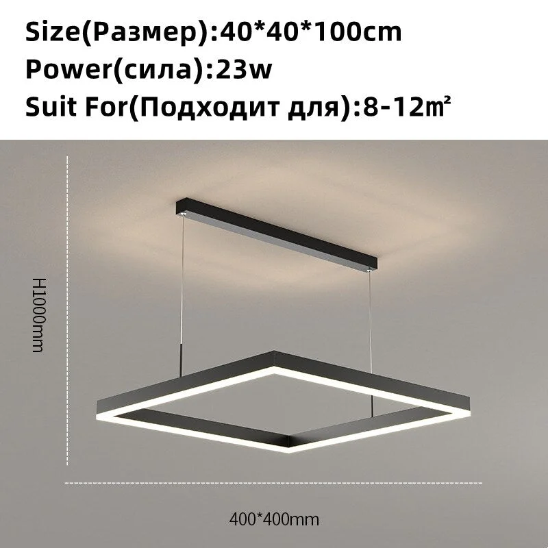 Modern Square Led Chandelier For Living Room Dining Room Kitchen Bedroom Luces Black Rectangle Decoration Ceiling Pendant Lights
