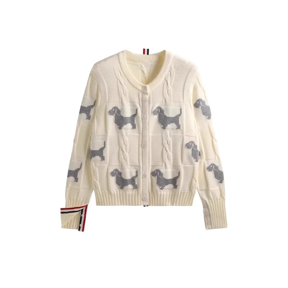 Nigikala Nigikala Spring And Autumn Women's Round-Neck Knitted Shirt Jacket Puppy Pattern Sweater Women Put On The Long Sleeve Design Sense