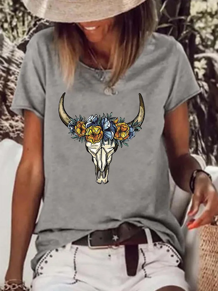 Bull skull Raw Hem Tee