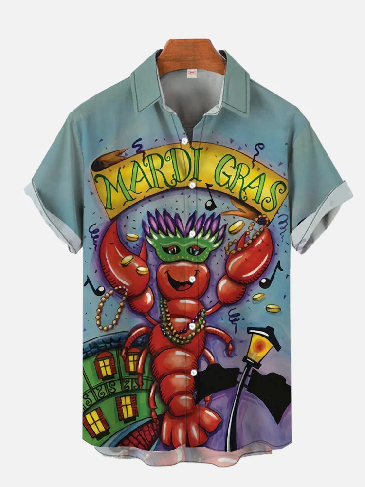 Mardi Gras Carnival Style Crayfish Printing Hawaii Short Sleeve Shirt