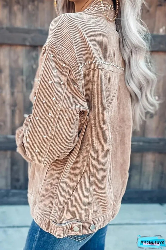 Rivet Patch Short Corduroy Jacket Winter Outfits Coat