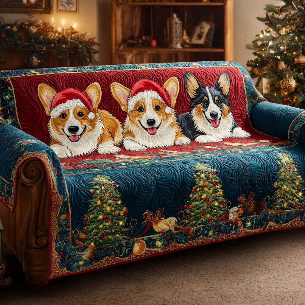 Christmas Corgi Lane Quilted Sofa Cover NCU0TV963 everthome