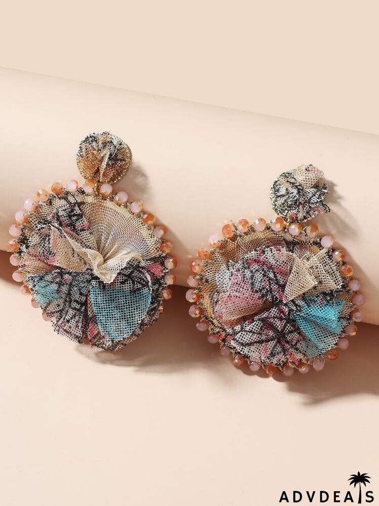 Lace & Crystal Decor Round Drop Earrings