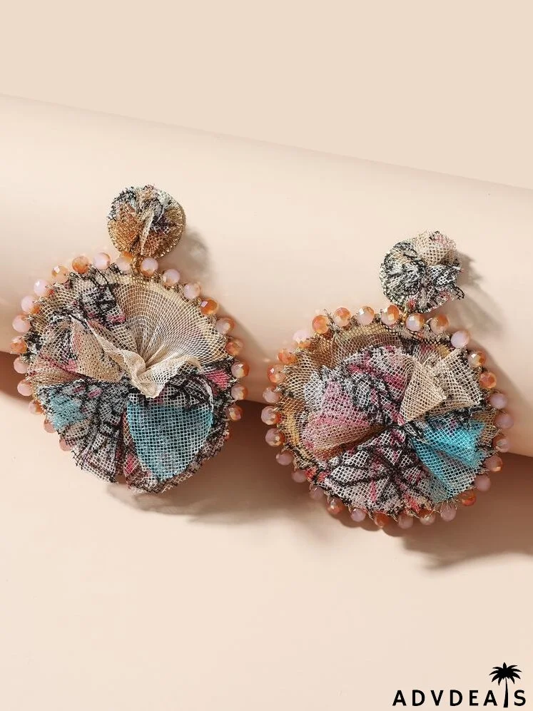 Lace & Crystal Decor Round Drop Earrings