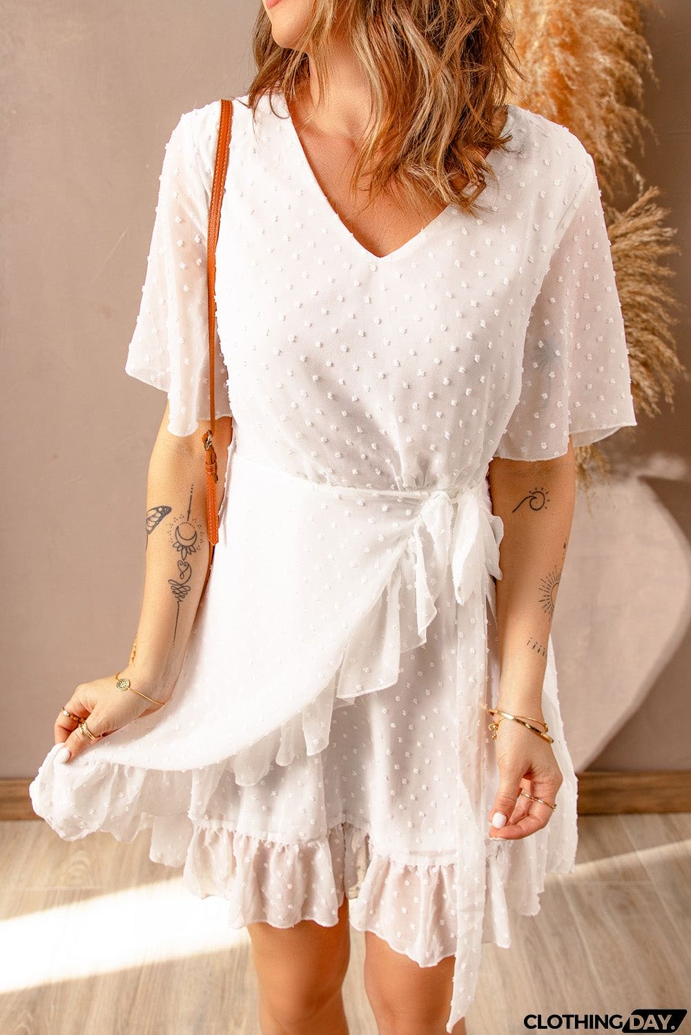 White Swiss Dot Short Dress