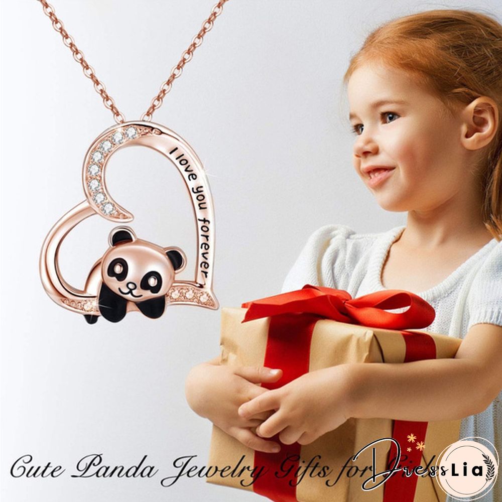 925 Sterling Silver Necklace - I Love You Forever Jewelry Gifts for Women/Daughter/Lover Panda Necklace Cute Heart Animal Pendant Panda Necklace
