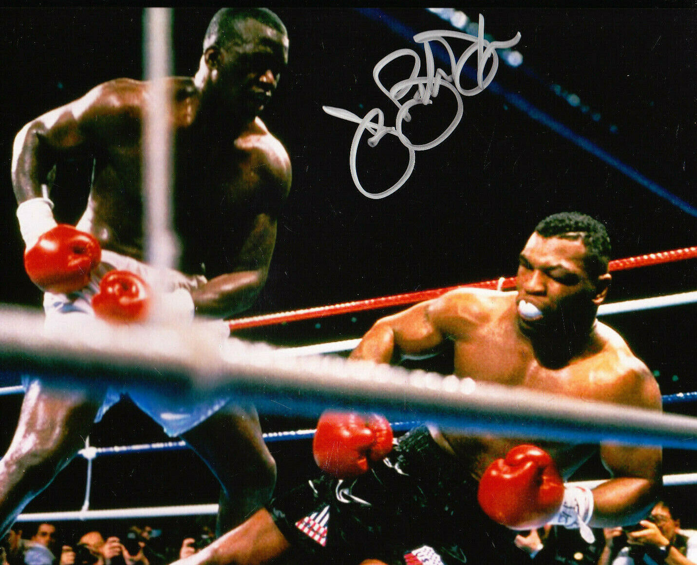 BUSTER DOUGLAS SIGNED AUTOGRAPH Photo Poster painting BOXING 8X10 COA MIKE TYSON going down