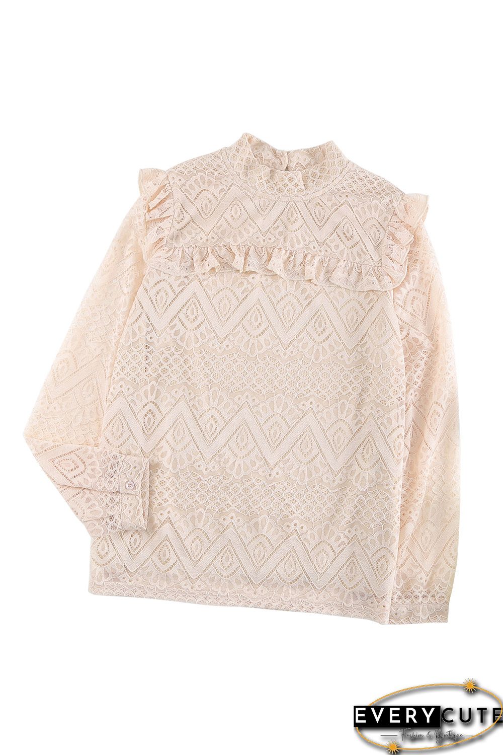 Lace Crochet Ruffle Hollow-out Long Sleeve Top