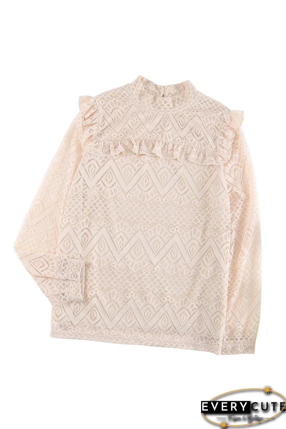 Lace Crochet Ruffle Hollow-out Long Sleeve Top