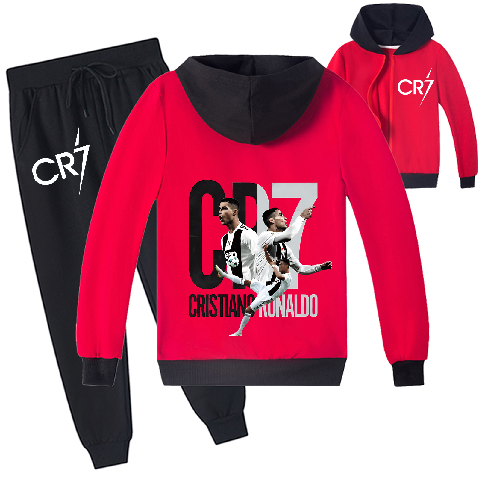 Mayoulove Cristiano Ronaldo Zip-Up Set for Boys  Girls - Trendy Sportswear, Perfect Gift for Young Fans-Mayoulove
