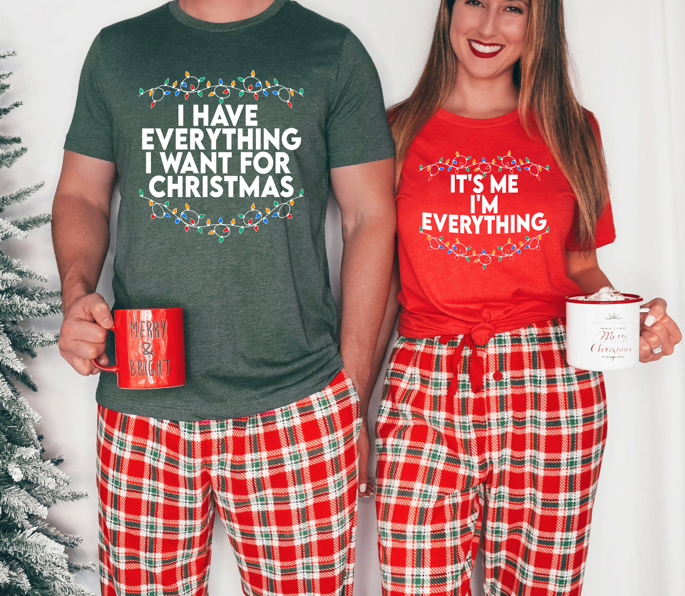 Festive Couple's Christmas T-Shirt Set – 'I Have Everything I Want for Christmas' & 'It's Me, I'm Everything'