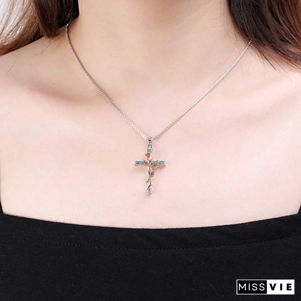 Colors Natural Flower Plant Cross Pendant Chain Necklace Jewelry Gift for Women