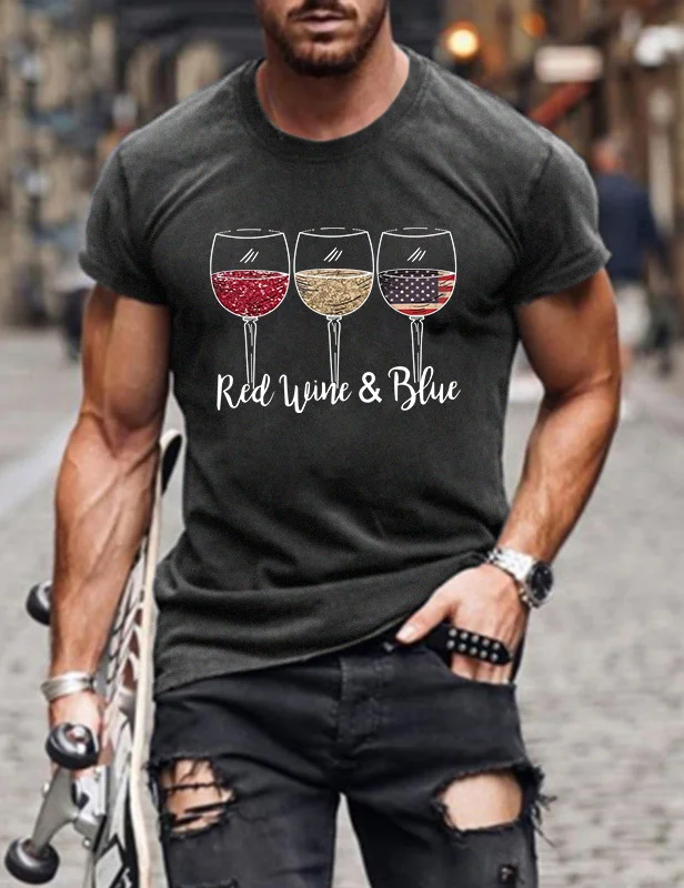 Red Wine and Blue 4th of July  Man T-Shirt