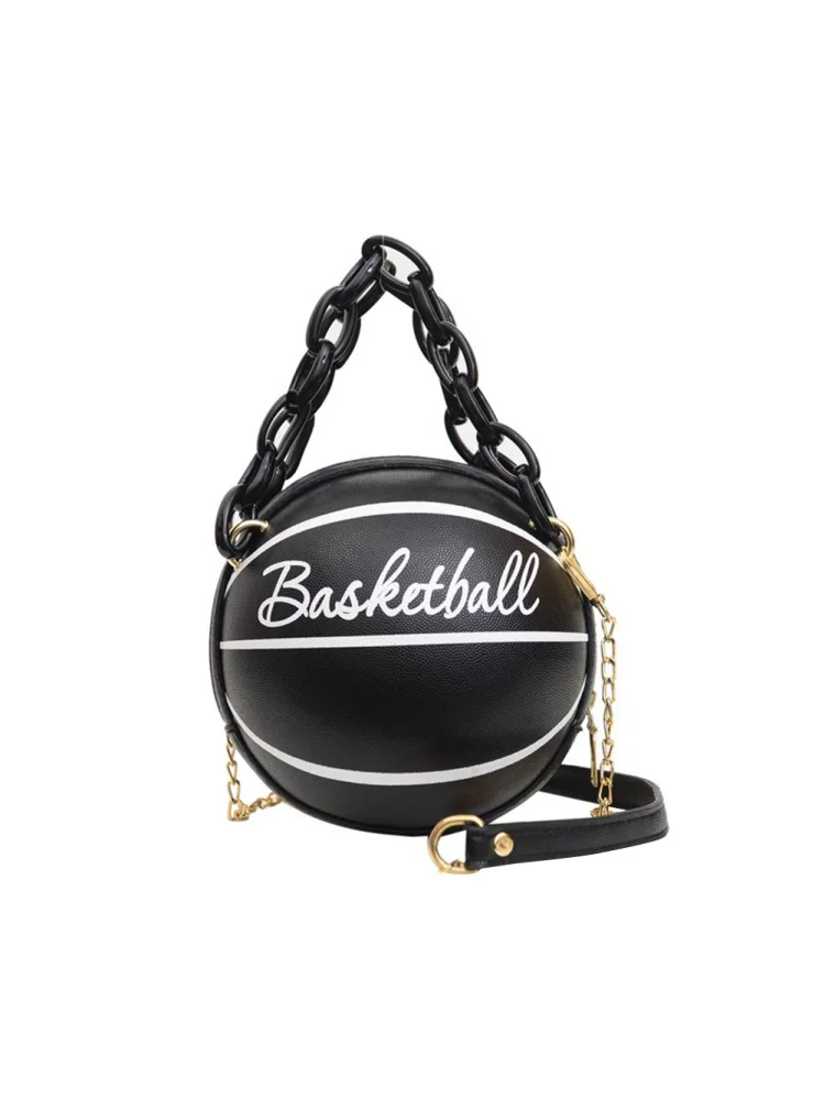 Basketball Shoulder Bags Women Tote Acrylic Chain Messenger Handbag (Black)