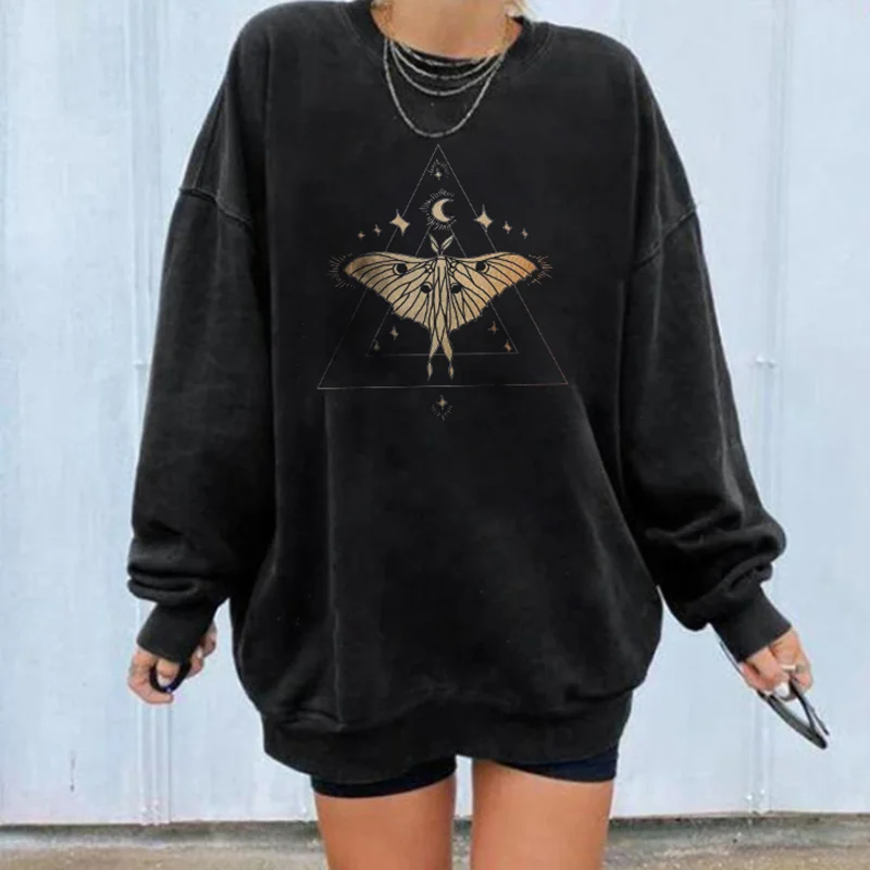   Mysterious Triangle Moth Moon Star Printed Women's Sweatshirt - Neojana