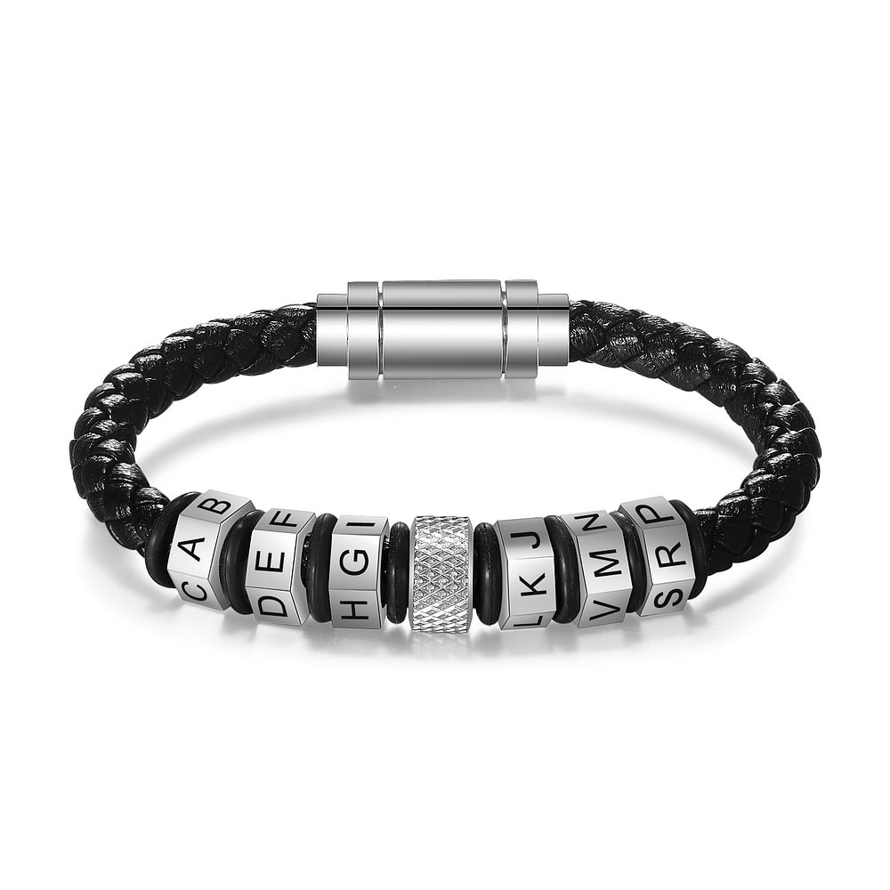 Personalisierte Herren Hexahedron Leder Cord Armband mit 6 Perlen Anpassung G6 Kettenmachen