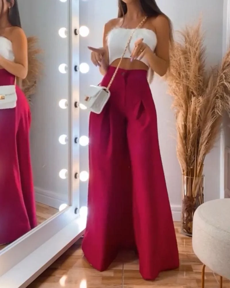 Sexy Top Wide Leg Pants Suit