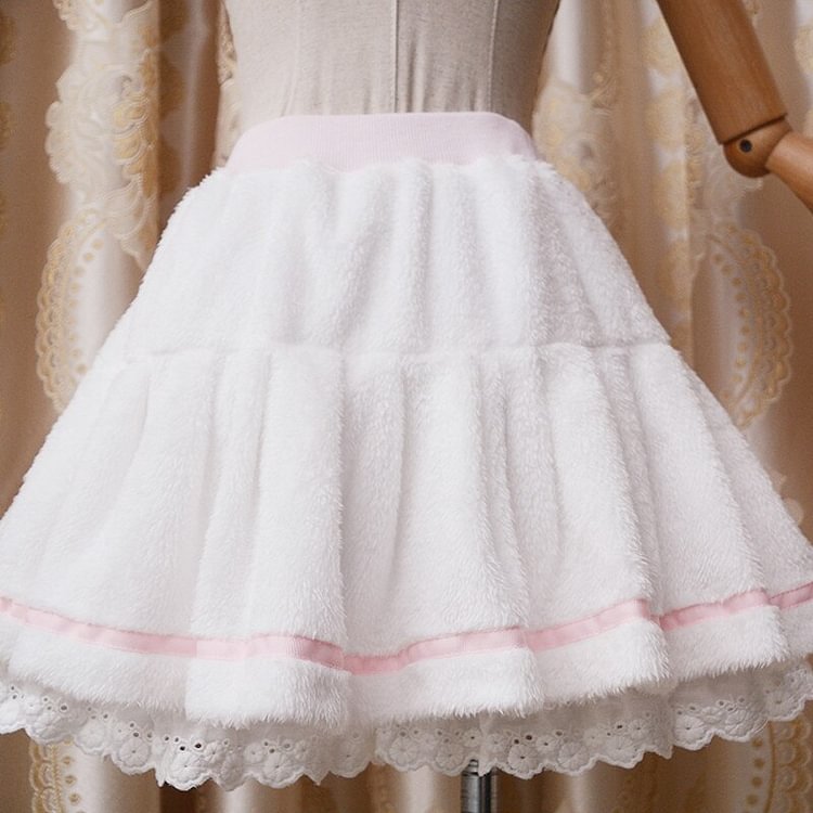 Sweet Lolita Fleece Fuzzy Winter Skirt - Gotamochi Kawaii Shop, Kawaii Clothes