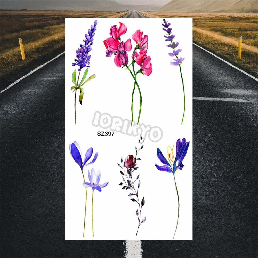 Black Dandelion With Creative Tattoos For Women Men Realistic Sea Wave Mountain Lavender Fake Tattoo Sticker Arm Leg Tatoos 3D