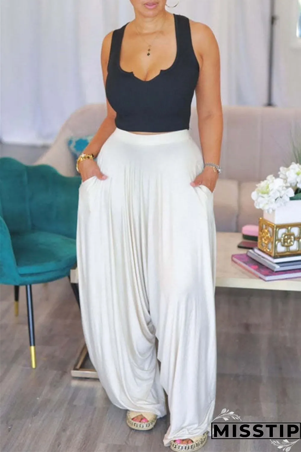 Grey Fashion Casual Solid Patchwork Harlan High Waist Trousers