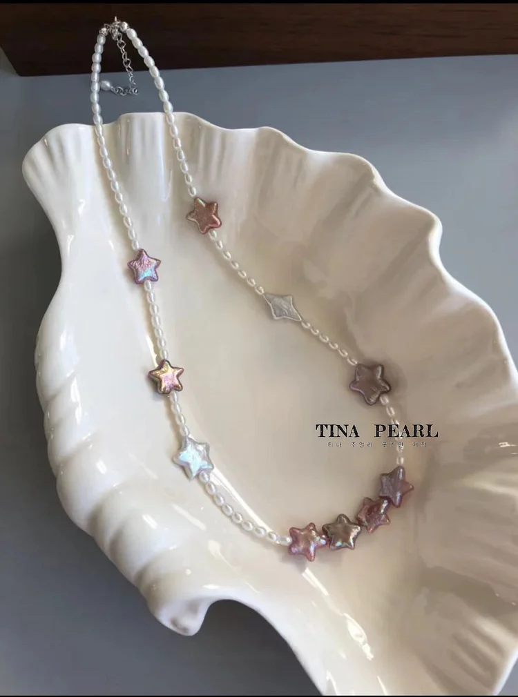 TINA Jewelry Bright stars, fresh water stars pearl creative necklace