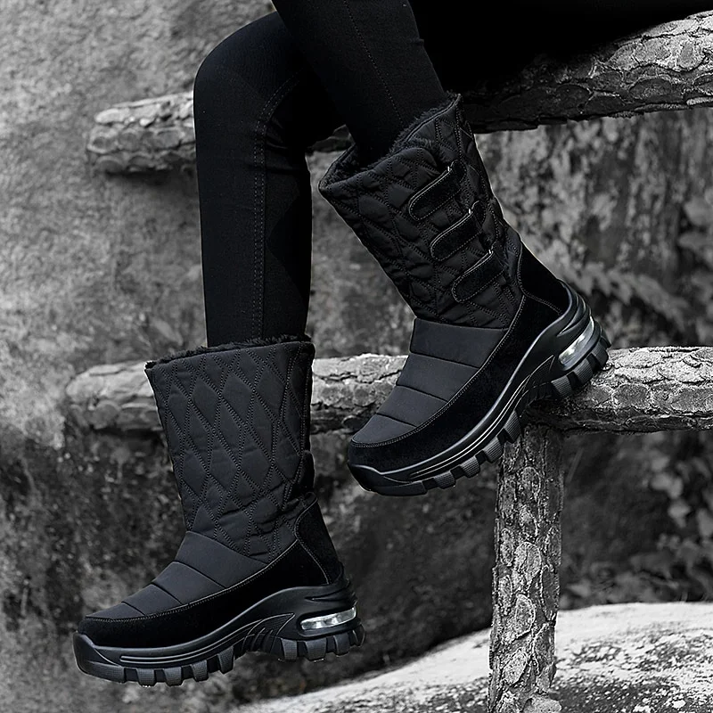 Qengg Winter Platform Boots Women 2022 Keep Warm Plush Female Big Size 35-42 Snow Boots Mid-Calf Flat Non-slip Botas Mujer