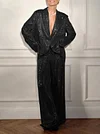 Women's Sequin Elegant Prom Party Deep V Neck Blazer &  Long Pants Set 