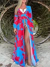 Hawaii Style Printed Long Sleeves Cover-Ups Tops