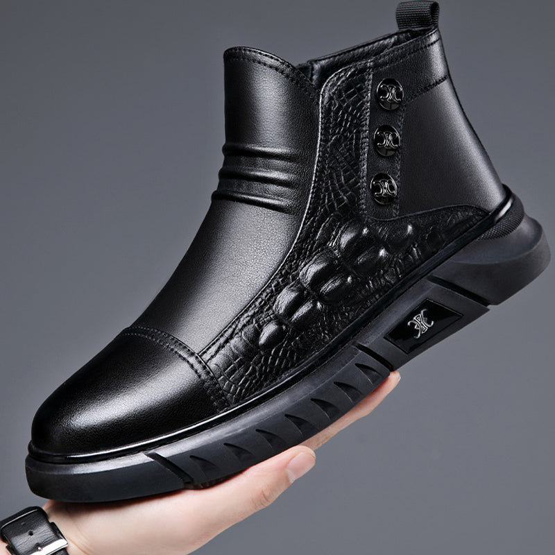 Crocodile Print High-top Leather Boots DANRRIO.COM DANRRIO