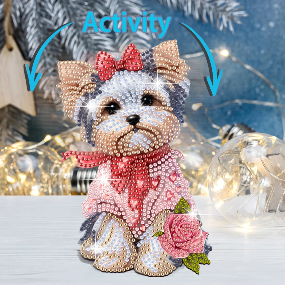 DIY Xmas Yorkshire Acrylic Shaking Head Desktop Diamond Painting Art Kits for Kids