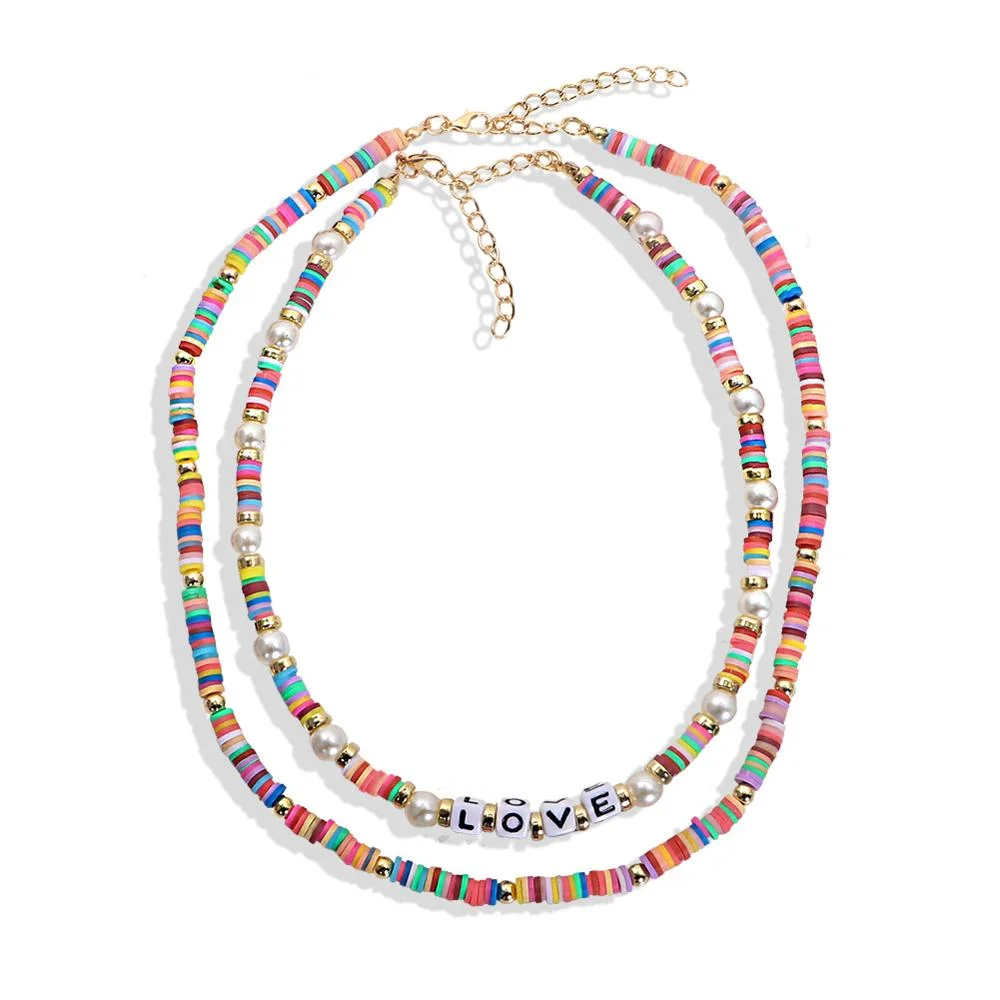 Dvacaman Boho Colorful 2pcs/set Beads Chain Necklace Trendy Ethnic Multi Layer Beaded Choker Necklace for Women Party Jewelry
