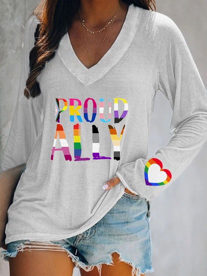 Proud Ally Print V-Neck T-Shirt