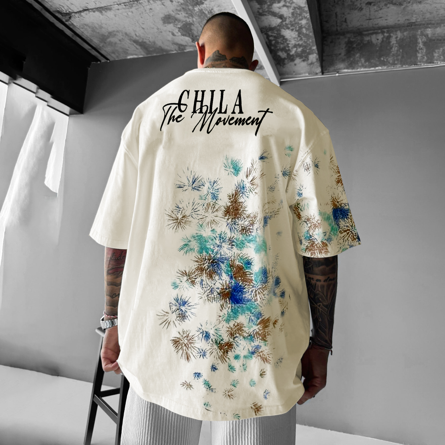 Casual Art Fireworks Lettering Printed T-shirt