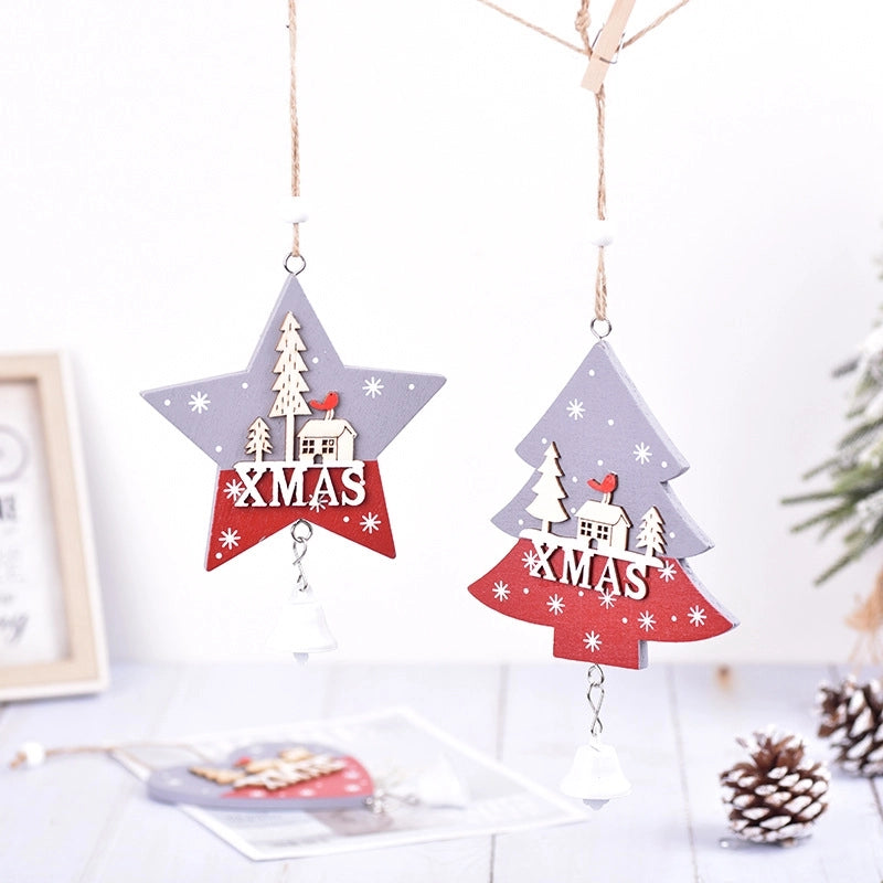 Christmas Minimalist Letter Heart Shape Wood Holiday Festival Hanging Ornaments Decorative Props